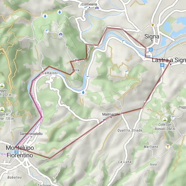 Miniatua del mapa de inspiración ciclista "Ruta de Ciclismo en Grava por Lastra a Signa" en Toscana, Italy. Generado por Tarmacs.app planificador de rutas ciclistas