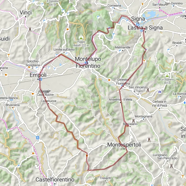 Kartminiatyr av "Montelupo Fiorentino Gravel Cycling Route" sykkelinspirasjon i Toscana, Italy. Generert av Tarmacs.app sykkelrutoplanlegger