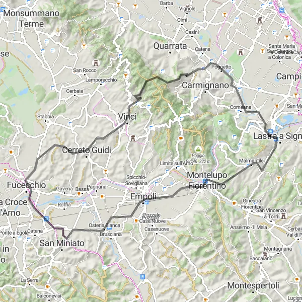 Map miniature of "San Miniato Historic Road Route" cycling inspiration in Toscana, Italy. Generated by Tarmacs.app cycling route planner