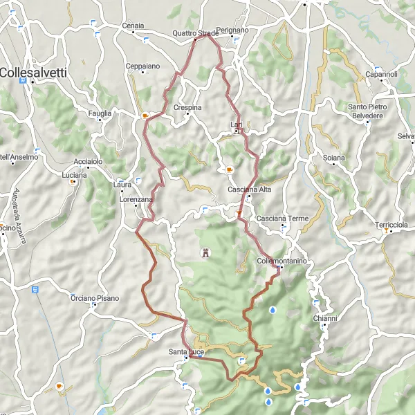 Map miniature of "Gravel Escape: Le Casine to Perignano" cycling inspiration in Toscana, Italy. Generated by Tarmacs.app cycling route planner