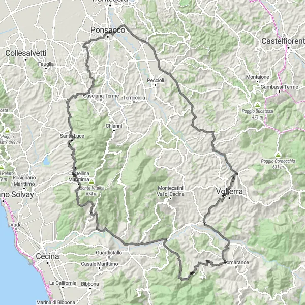 Map miniature of "Tuscan Adventure: Le Casine to Perignano" cycling inspiration in Toscana, Italy. Generated by Tarmacs.app cycling route planner