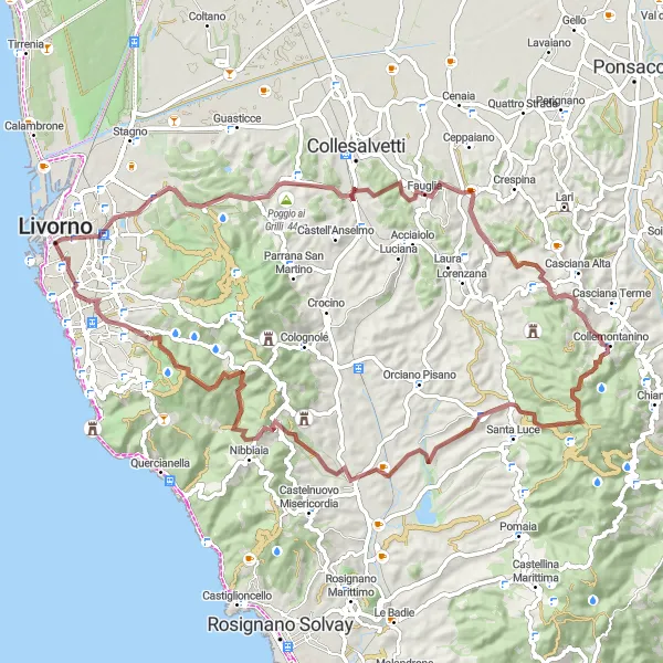 Kartminiatyr av "Opplev Toscana Grusvei Eventyr" sykkelinspirasjon i Toscana, Italy. Generert av Tarmacs.app sykkelrutoplanlegger