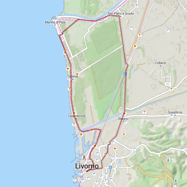 Kartminiatyr av "Livorno - Mercato Centrale Grusrute" sykkelinspirasjon i Toscana, Italy. Generert av Tarmacs.app sykkelrutoplanlegger