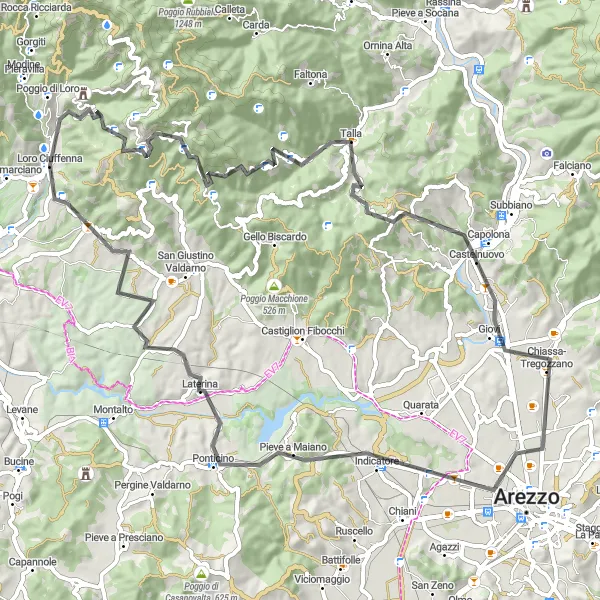 Mapa miniatúra "Cyklotrasa Anciolina - Traiana" cyklistická inšpirácia v Toscana, Italy. Vygenerované cyklistickým plánovačom trás Tarmacs.app