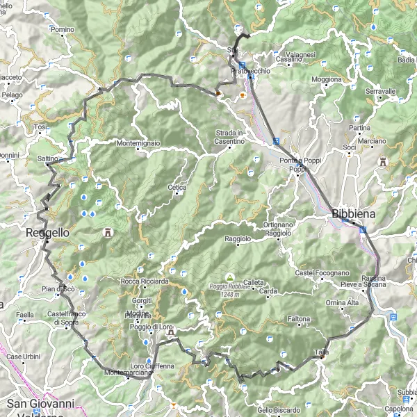 Miniatura della mappa di ispirazione al ciclismo "Tuscan Hilltops Road Ride" nella regione di Toscana, Italy. Generata da Tarmacs.app, pianificatore di rotte ciclistiche