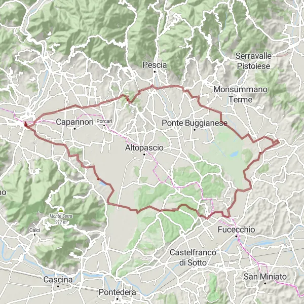 Miniatura della mappa di ispirazione al ciclismo "Rotta ciclabile da Lucca al Battistero e Chiesa Dei Santi Giovanni e Reparata" nella regione di Toscana, Italy. Generata da Tarmacs.app, pianificatore di rotte ciclistiche