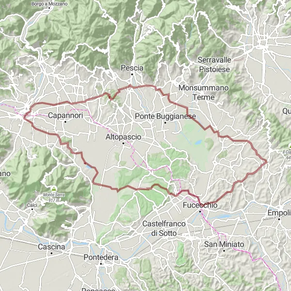 Mapa miniatúra "Gravelová jazda do okolia Lucca" cyklistická inšpirácia v Toscana, Italy. Vygenerované cyklistickým plánovačom trás Tarmacs.app