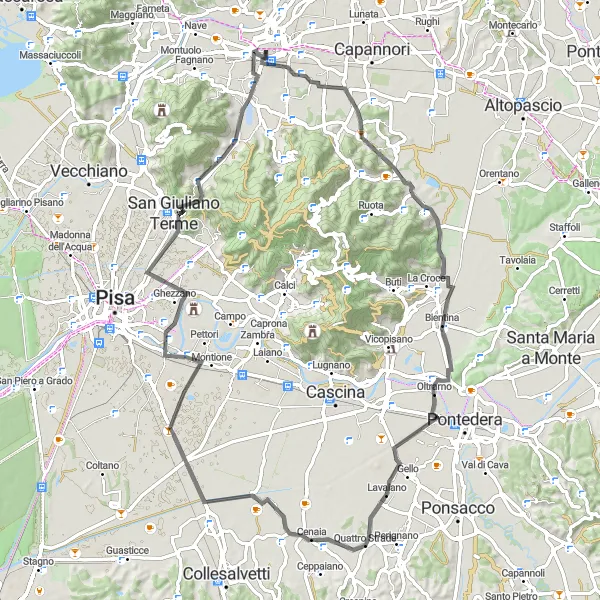 Miniatura della mappa di ispirazione al ciclismo "Percorso ciclistico da Lucca a Arnaccio" nella regione di Toscana, Italy. Generata da Tarmacs.app, pianificatore di rotte ciclistiche