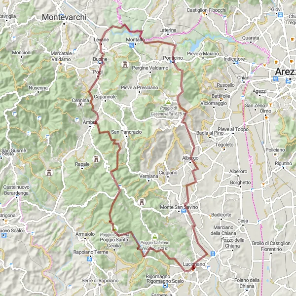 Kartminiatyr av "Utmanande grusväg genom Toscana" cykelinspiration i Toscana, Italy. Genererad av Tarmacs.app cykelruttplanerare