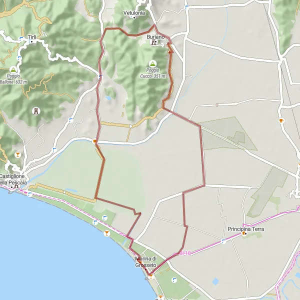 Miniaturní mapa "Gravel cyklotrasa Ponti di Badia" inspirace pro cyklisty v oblasti Toscana, Italy. Vytvořeno pomocí plánovače tras Tarmacs.app