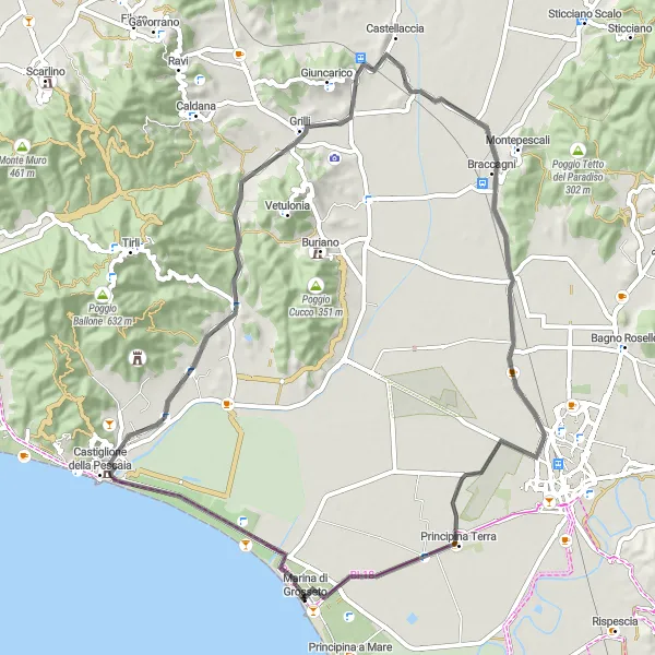 Miniatura della mappa di ispirazione al ciclismo "Circuito delle Ville Romane" nella regione di Toscana, Italy. Generata da Tarmacs.app, pianificatore di rotte ciclistiche