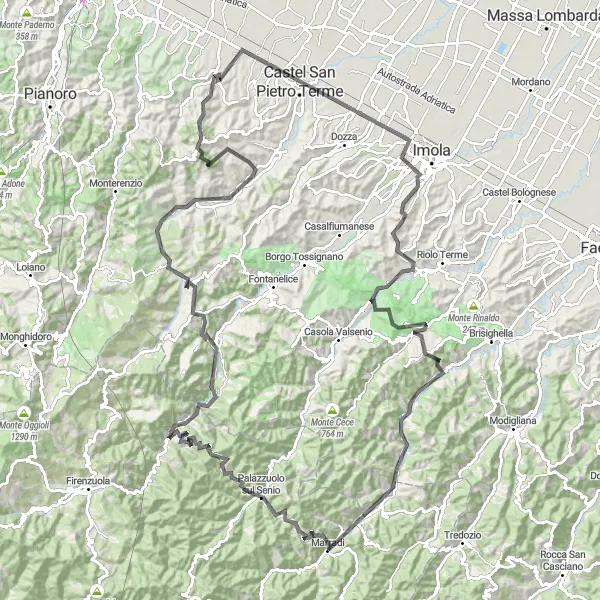 Miniature de la carte de l'inspiration cycliste "Les sentiers panoramiques" dans la Toscana, Italy. Générée par le planificateur d'itinéraire cycliste Tarmacs.app