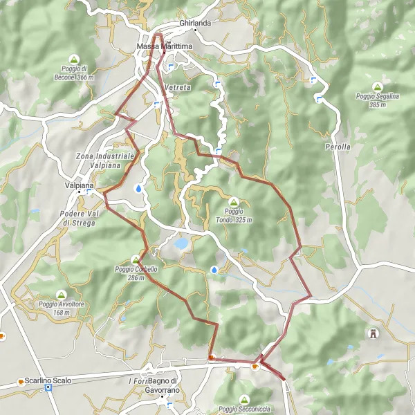 Miniatua del mapa de inspiración ciclista "Ruta de Grava a Monte Pozzali" en Toscana, Italy. Generado por Tarmacs.app planificador de rutas ciclistas