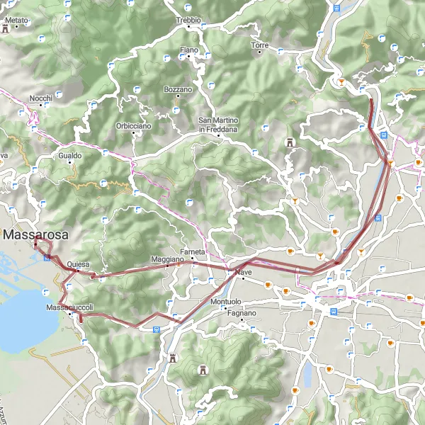 Kartminiatyr av "Grusvägar och vacker natur runt Ponte a Moriano" cykelinspiration i Toscana, Italy. Genererad av Tarmacs.app cykelruttplanerare