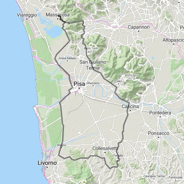 Miniaturní mapa "Toskánské skvosty okolo Massarosa" inspirace pro cyklisty v oblasti Toscana, Italy. Vytvořeno pomocí plánovače tras Tarmacs.app