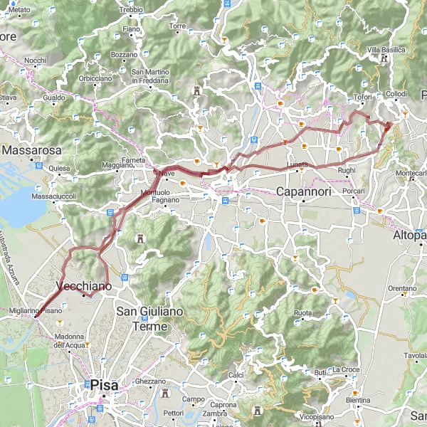 Kartminiatyr av "Grusväg runt Monte Spazzavento" cykelinspiration i Toscana, Italy. Genererad av Tarmacs.app cykelruttplanerare