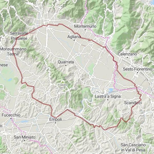 Karttaminiaatyyri "Haastava poluilla: Monsummano Terme - Empoli" pyöräilyinspiraatiosta alueella Toscana, Italy. Luotu Tarmacs.app pyöräilyreittisuunnittelijalla