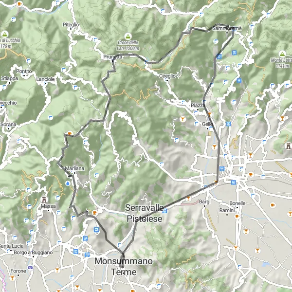 Karttaminiaatyyri "Monsummano Terme - La Verruca Loop" pyöräilyinspiraatiosta alueella Toscana, Italy. Luotu Tarmacs.app pyöräilyreittisuunnittelijalla