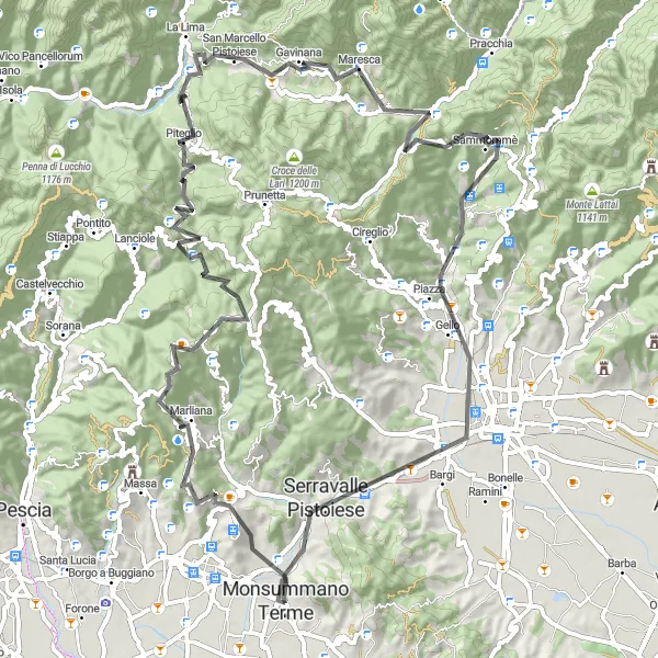 Miniatua del mapa de inspiración ciclista "Ruta de La Verruca y Poggio cerca de Monsummano Terme" en Toscana, Italy. Generado por Tarmacs.app planificador de rutas ciclistas