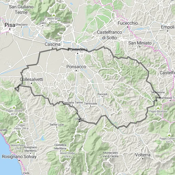 Karten-Miniaturansicht der Radinspiration "Eindrucksvolle Road-Tour durch die pittoresken Dörfer um Montaione" in Toscana, Italy. Erstellt vom Tarmacs.app-Routenplaner für Radtouren
