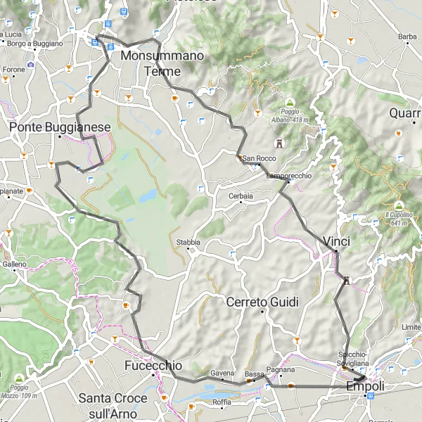 Map miniature of "Cycling the Tuscan Countryside" cycling inspiration in Toscana, Italy. Generated by Tarmacs.app cycling route planner