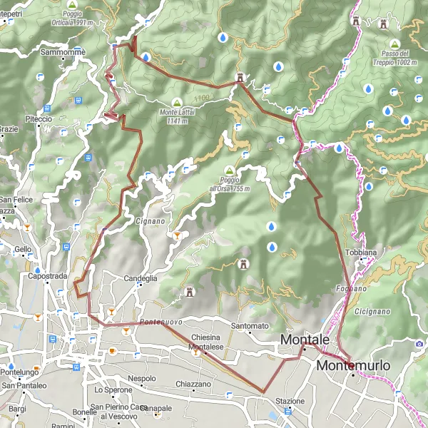 Miniatua del mapa de inspiración ciclista "Ruta de ciclismo de Grava Montemurlo - Montemurlo" en Toscana, Italy. Generado por Tarmacs.app planificador de rutas ciclistas