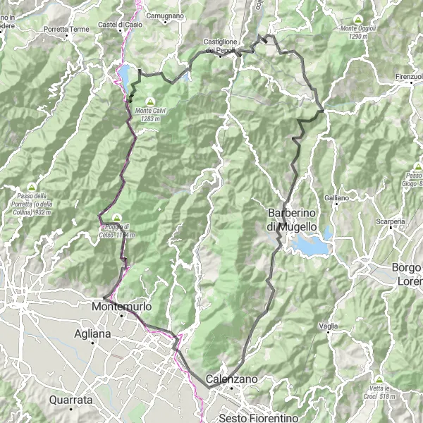 Mapa miniatúra "Panoramickej venkovskými cestami podél Toskánskej krajiny" cyklistická inšpirácia v Toscana, Italy. Vygenerované cyklistickým plánovačom trás Tarmacs.app