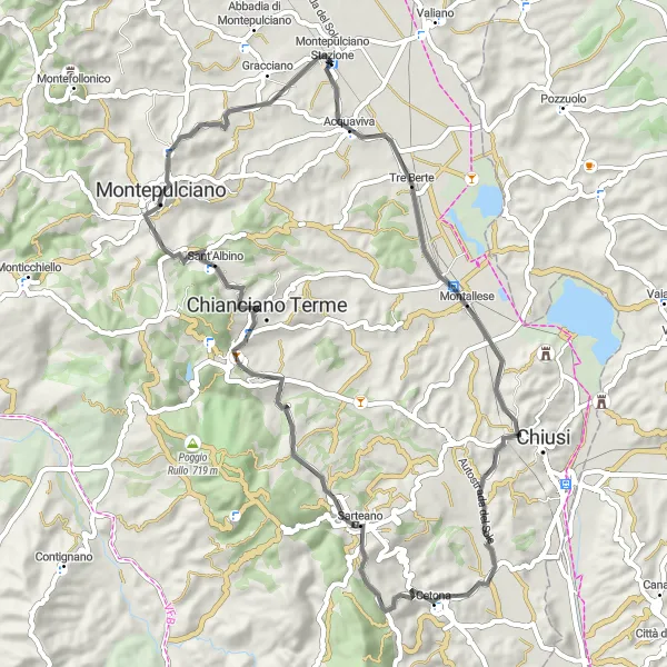 Miniatuurkaart van de fietsinspiratie "Monte Venere naar Gracciano Wegenroute" in Toscana, Italy. Gemaakt door de Tarmacs.app fietsrouteplanner
