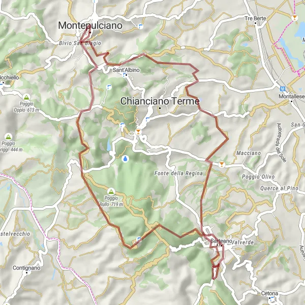 Mapa miniatúra "Gravel kolo do Sarteano" cyklistická inšpirácia v Toscana, Italy. Vygenerované cyklistickým plánovačom trás Tarmacs.app