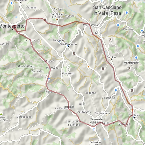 Miniatuurkaart van de fietsinspiratie "Ontdek de Schoonheid van Chianti" in Toscana, Italy. Gemaakt door de Tarmacs.app fietsrouteplanner