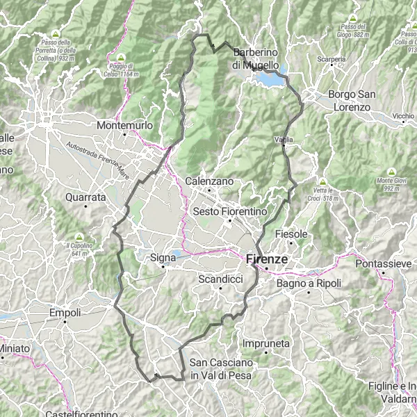 Miniatura della mappa di ispirazione al ciclismo "Road da Montespertoli a Castello Sonnino" nella regione di Toscana, Italy. Generata da Tarmacs.app, pianificatore di rotte ciclistiche