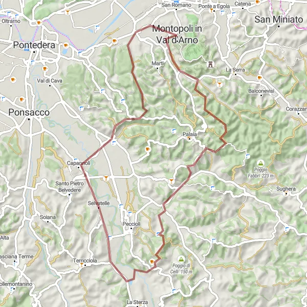 Miniaturní mapa "Gravelová trasa Montefoscoli - Montopoli in Val d'Arno" inspirace pro cyklisty v oblasti Toscana, Italy. Vytvořeno pomocí plánovače tras Tarmacs.app