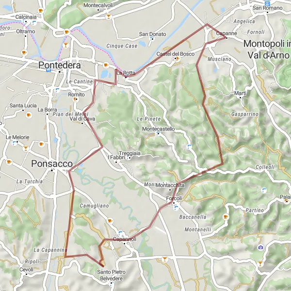 Miniaturní mapa "Gravelová trasa Capanne" inspirace pro cyklisty v oblasti Toscana, Italy. Vytvořeno pomocí plánovače tras Tarmacs.app