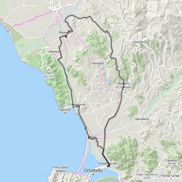Miniaturní mapa "Okruh kolem Orbetella - Magliano in Toscana" inspirace pro cyklisty v oblasti Toscana, Italy. Vytvořeno pomocí plánovače tras Tarmacs.app