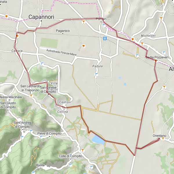 Miniatura della mappa di ispirazione al ciclismo "Tour delle Colline Toscani" nella regione di Toscana, Italy. Generata da Tarmacs.app, pianificatore di rotte ciclistiche