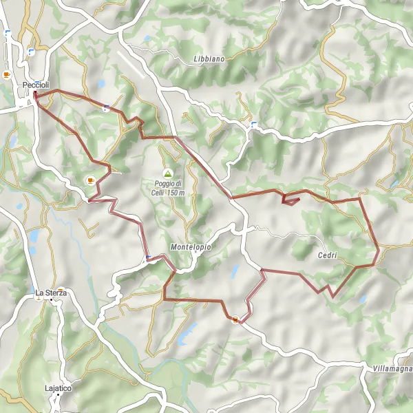 Miniatura della mappa di ispirazione al ciclismo "Esplorazione in bicicletta gravel tra Peccioli e Fabbrica" nella regione di Toscana, Italy. Generata da Tarmacs.app, pianificatore di rotte ciclistiche