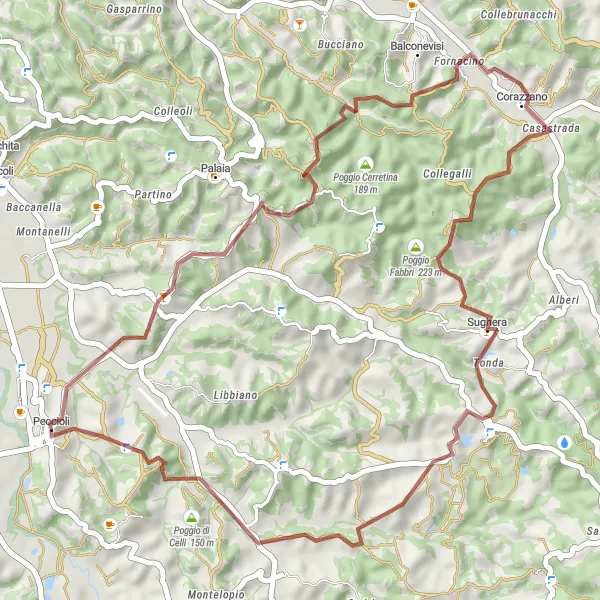 Miniatura della mappa di ispirazione al ciclismo "Percorso in bicicletta gravel tra Peccioli e Castelfalfi" nella regione di Toscana, Italy. Generata da Tarmacs.app, pianificatore di rotte ciclistiche