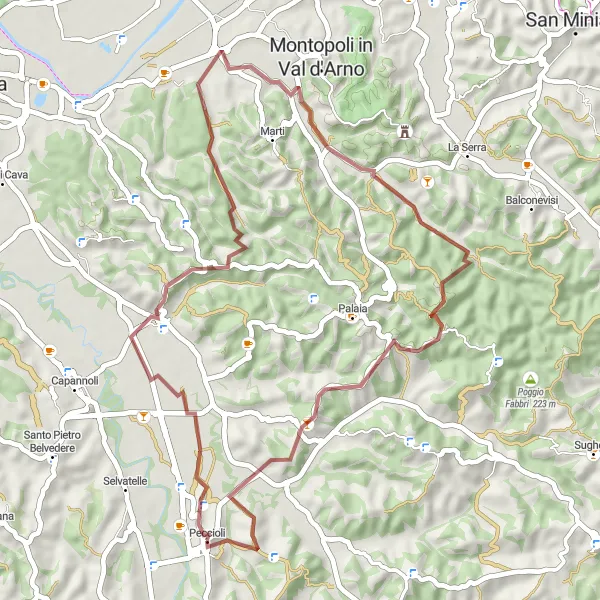 Mapa miniatúra "Gravel Panoramic Loop from Peccioli" cyklistická inšpirácia v Toscana, Italy. Vygenerované cyklistickým plánovačom trás Tarmacs.app