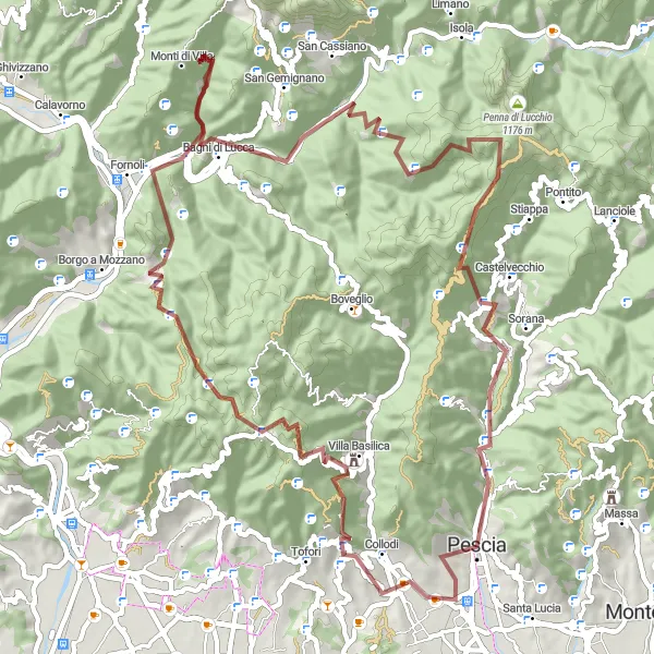 Miniatuurkaart van de fietsinspiratie "Panoramisch uitzicht en historische charme" in Toscana, Italy. Gemaakt door de Tarmacs.app fietsrouteplanner