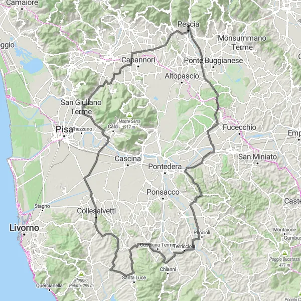 Kartminiatyr av "Oppdag Toscana på landeveien" sykkelinspirasjon i Toscana, Italy. Generert av Tarmacs.app sykkelrutoplanlegger
