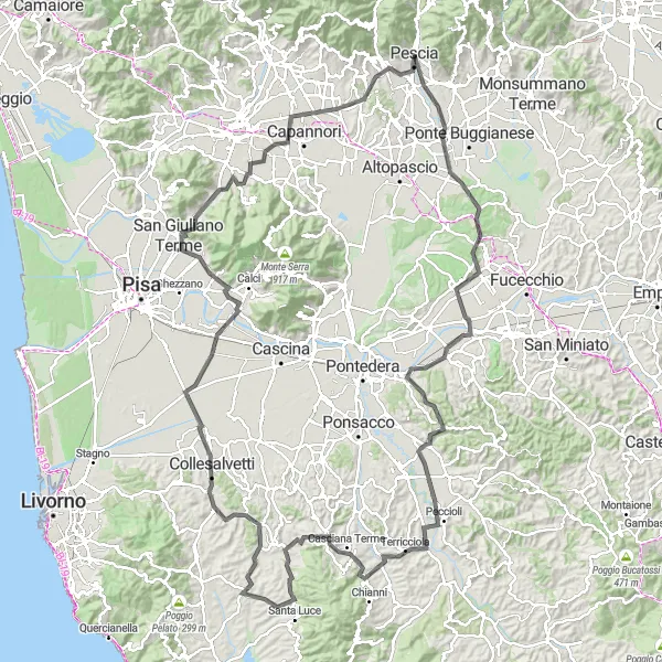 Map miniature of "Scenic Road Cycling Route" cycling inspiration in Toscana, Italy. Generated by Tarmacs.app cycling route planner