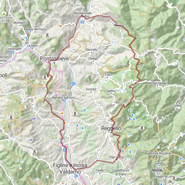 Miniature de la carte de l'inspiration cycliste "Les Collines de Rufina" dans la Toscana, Italy. Générée par le planificateur d'itinéraire cycliste Tarmacs.app