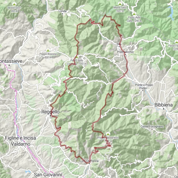 Miniaturní mapa "Exploration of Pratomagno on Gravel" inspirace pro cyklisty v oblasti Toscana, Italy. Vytvořeno pomocí plánovače tras Tarmacs.app