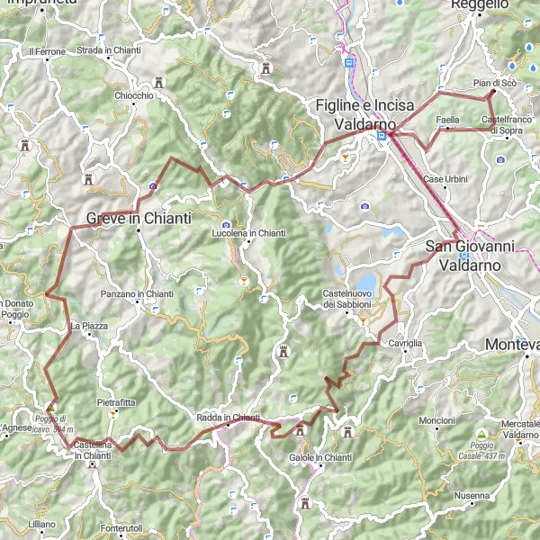 Map miniature of "The Chianti Gravel Escape" cycling inspiration in Toscana, Italy. Generated by Tarmacs.app cycling route planner