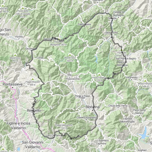 Miniaturní mapa "Epic Road Cycling Journey in Tuscany" inspirace pro cyklisty v oblasti Toscana, Italy. Vytvořeno pomocí plánovače tras Tarmacs.app