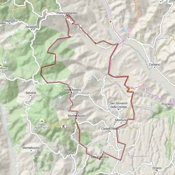 Miniaturekort af cykelinspirationen "Gruscykelrute til Monte Cornieto og Castell'Ottieri" i Toscana, Italy. Genereret af Tarmacs.app cykelruteplanlægger
