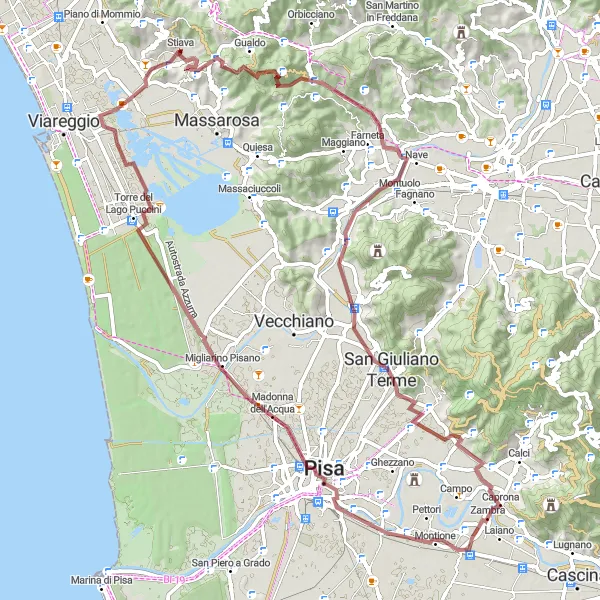 Miniatura della mappa di ispirazione al ciclismo "Scoperta di San Macario in Piano in Gravel" nella regione di Toscana, Italy. Generata da Tarmacs.app, pianificatore di rotte ciclistiche