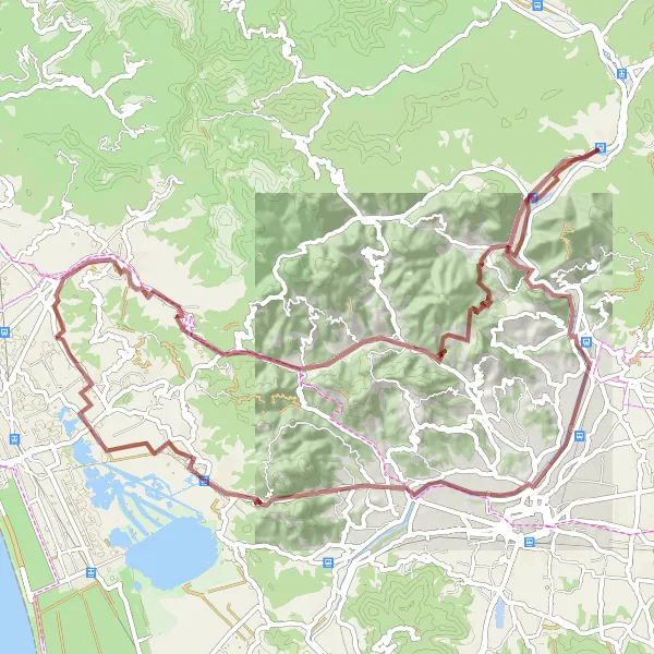 Mapa miniatúra "Gravel okruh cez Montemagno a Massarosa" cyklistická inšpirácia v Toscana, Italy. Vygenerované cyklistickým plánovačom trás Tarmacs.app