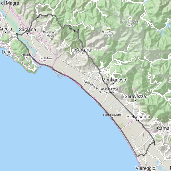 Miniatura della mappa di ispirazione al ciclismo "Avventura Stradale tra Antichi Borghi" nella regione di Toscana, Italy. Generata da Tarmacs.app, pianificatore di rotte ciclistiche