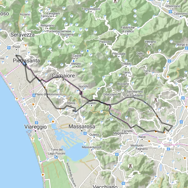 Karten-Miniaturansicht der Radinspiration "Rundweg von Pietrasanta nach Monte Preti" in Toscana, Italy. Erstellt vom Tarmacs.app-Routenplaner für Radtouren